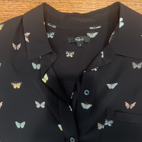 Rails Black 100% Silk Butterfly Print Long Sleeve Button Up Blouse S - Picture 3 of 7
